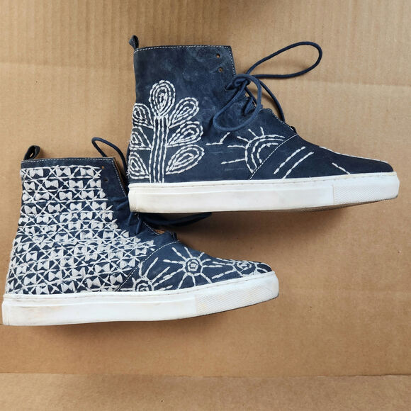 Free People Blue Gansvoort Embroidered Suede Hi Top Moccasin Sneaker Women’s 6 - Picture 9 of 15
